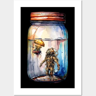 Steampunk Jellyfish and Diver Jar Posters and Art